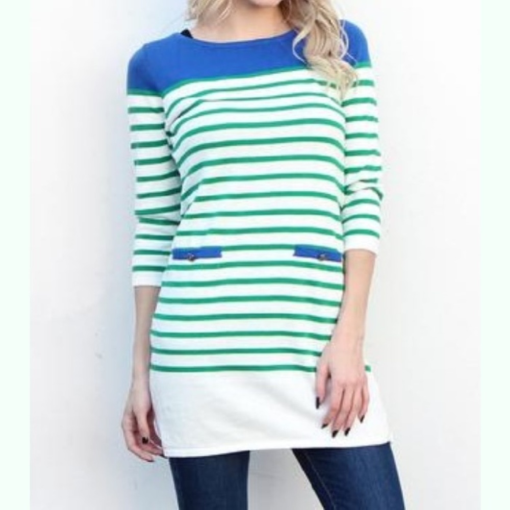 *CLOSET CLOSING* Long Sweater Green Stripe Blue